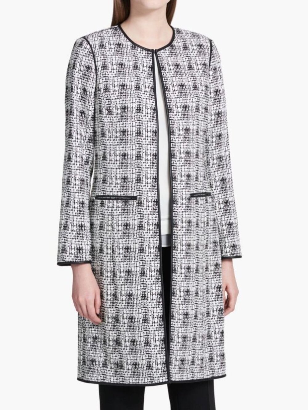 Calvin Klein White Black Printed Jacket Faux-Leather-Trim Long Size 4